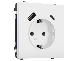 Комплект механизма электрической розетки SIGMA Белый мягкое касание 2USB A+C 20W Ambrella Volt MS830010 (SP8300, PR160)