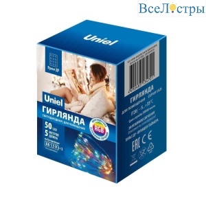Светодиодная гирлянда Uniel Роса разноцветный ULD-S0500-050/DTB/3AA/RC RGB IP20 Dew UL-00007248
