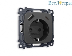 Комплект механизма розетки 2USB A+C 20W (быстрая зарядка) с/з Ambrella Volt Omega MO910010