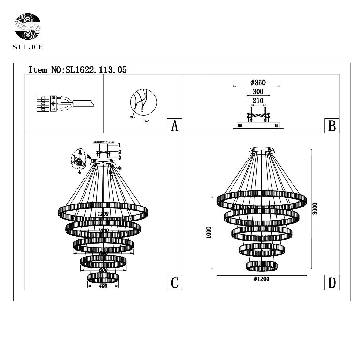 подвесная люстра st luce tivoli sl1622.113.05
