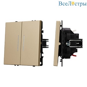 Механизм звонкового выключателя двухклавишный Arlight LED SWT-NOBE-MKR2-SFPL-L-GD (230V, 10A) (Золотой песок) 061743(1)