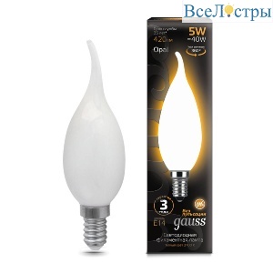 Лампа светодиодная филаментная Gauss E14 5W 2700К матовая 104201105