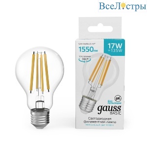 Светодиодная филаментная лампа Gauss Basic Filament E27 17W 4100K 10212272