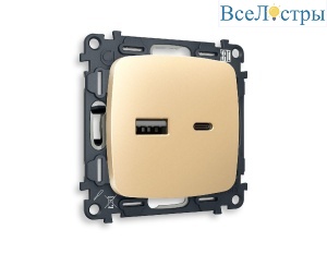 Комплект механизма розетки 2USB A+C 20W (быстрая зарядка) Ambrella Volt Omega MO611010