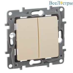 Переключатель двухклавишный Legrand Etika 10A 250V слоновая кость 672312