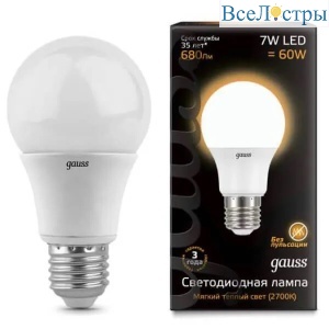 Лампа светодиодная Gauss E27 7W 3000K матовая 102502107