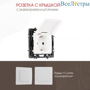 Розетка с заземлением, шторками и защитной крышкой Arte Milano 217.41-1.white