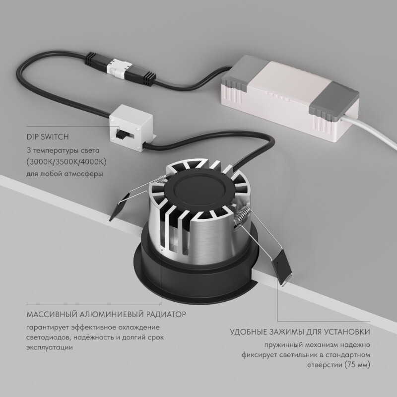 встраиваемый светильник denkirs shine glow dk2430-bk