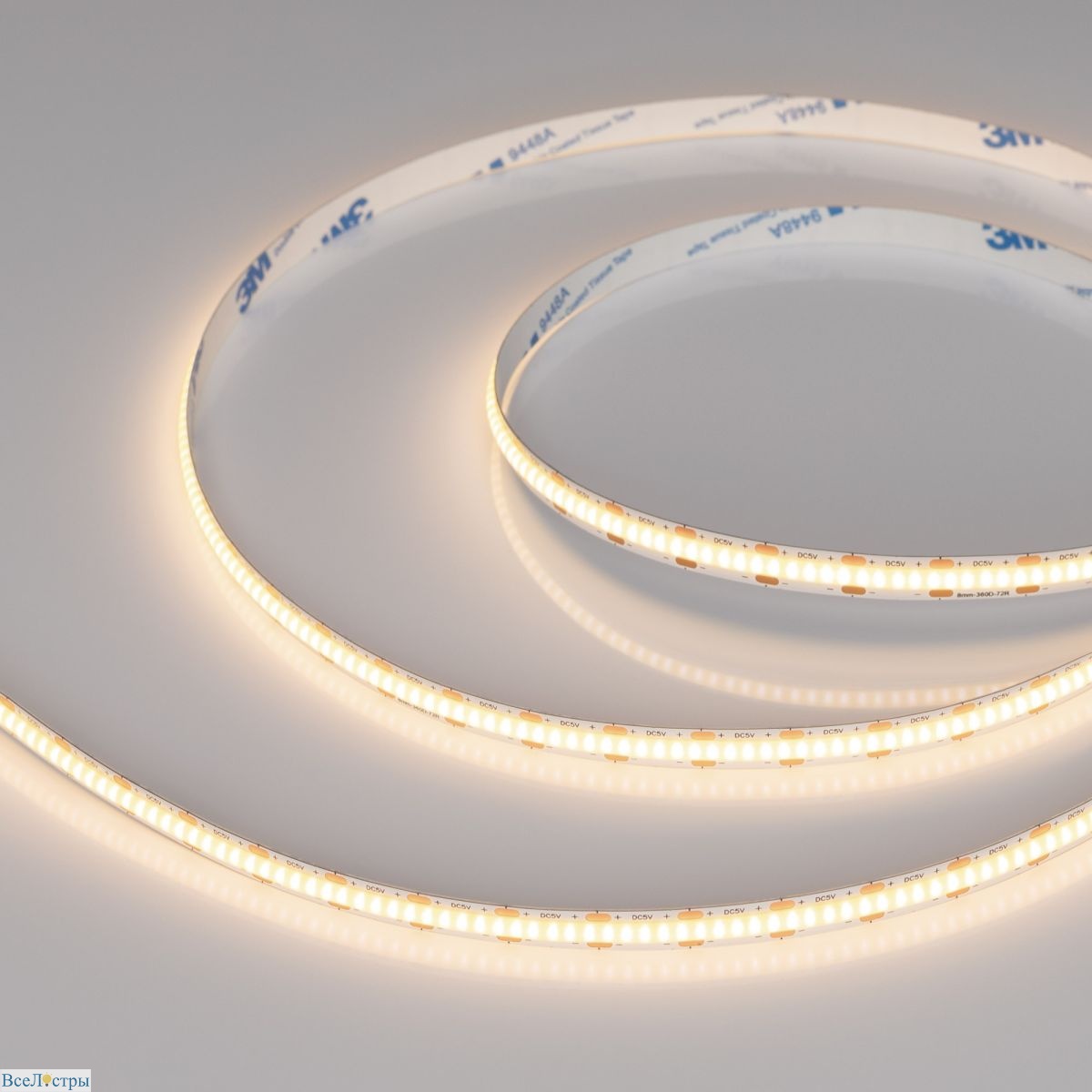светодиодная лента arlight cob-x360-8mm 5v warm3000 (5 w/m, ip20, 5m) 041704(1)
