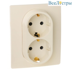 Розетка 2X2К+З Legrand Etika 16A 250V с/з винтовой зажим немецкий стандарт слоновая кость 672323