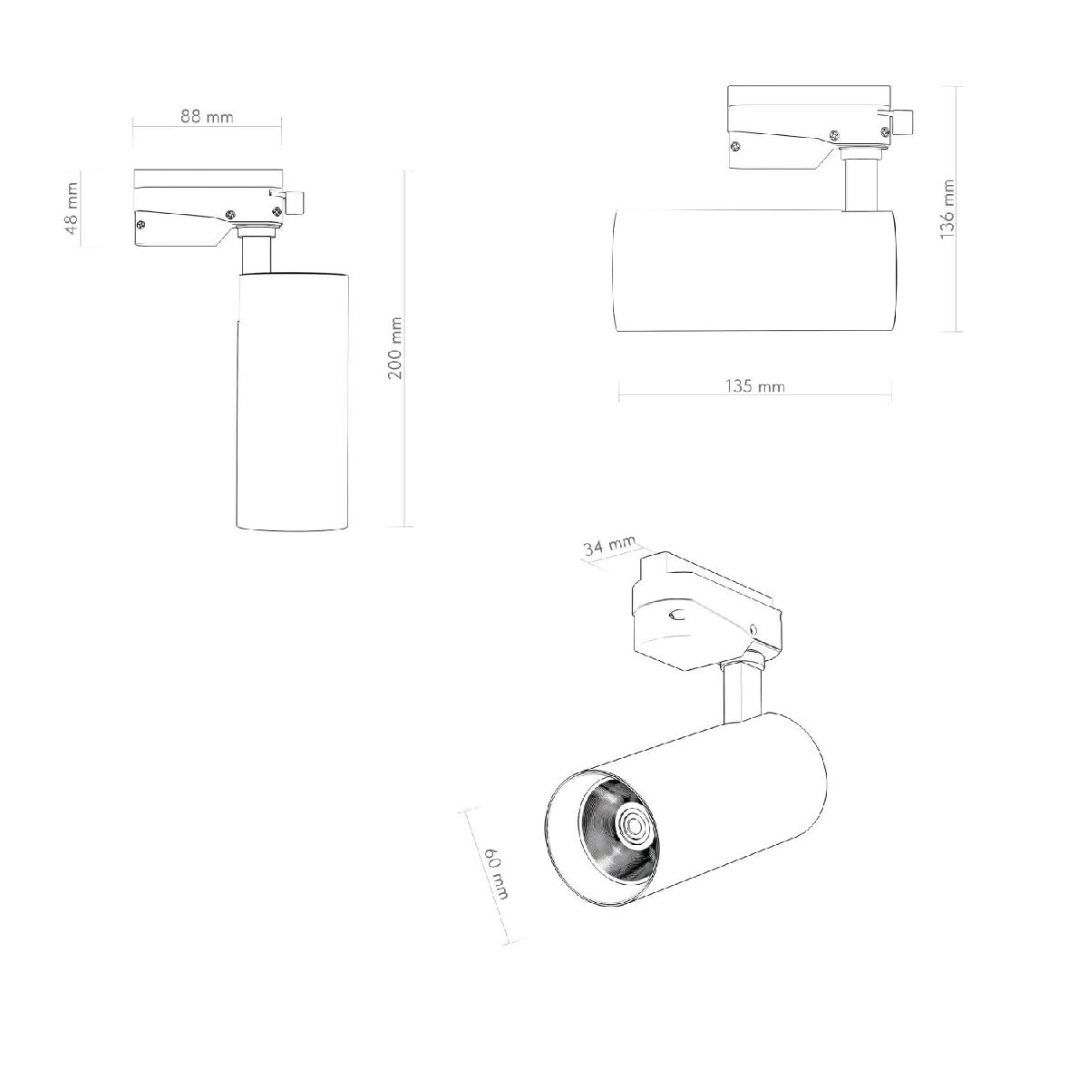 трековый однофазный светильник denkirs solid koper dk6451-bk