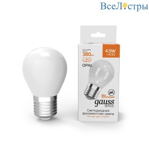 Лампа светодиодная филаментная Gauss E27 4,5W 2700К матовая 1055215