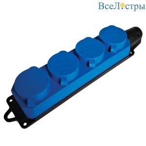 Розетка переносная 4-местная 2P+PE Stekker Одри с крышкой синий RST16-24-44-4 49402