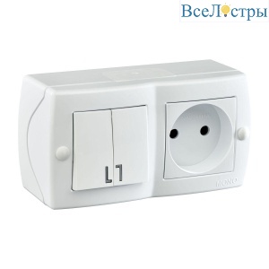 Выключатель - розетка Mono Electric Octans IP20 двухклавишный - 2К белый 104-010101-182