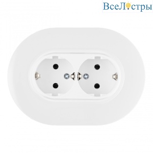 Круглая розетка двойная с/з и шторками Arte Milano SET08-double-40-2 white