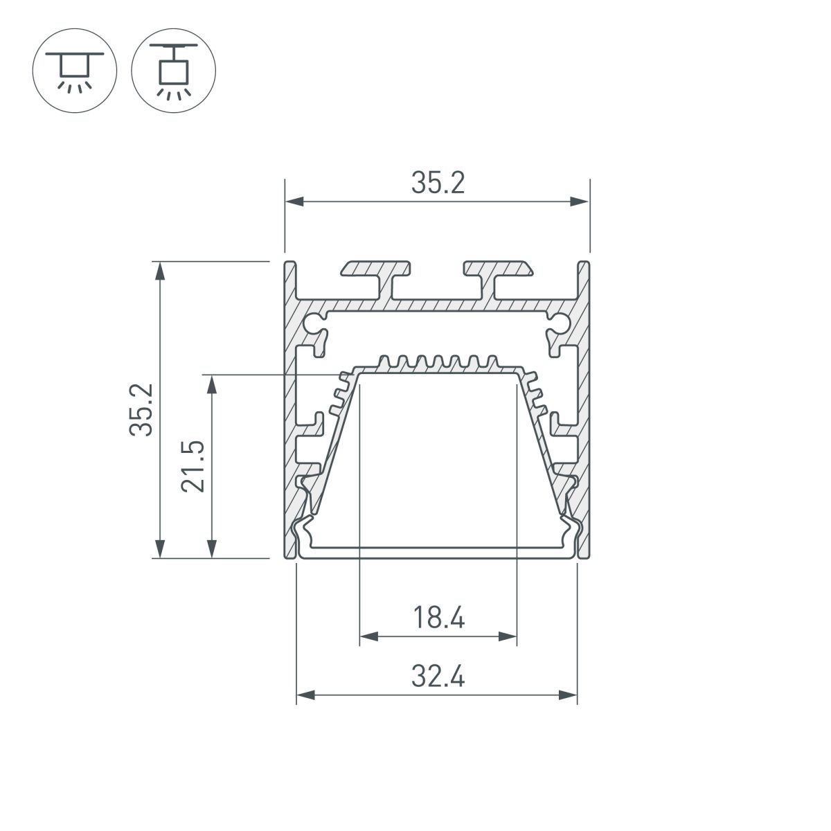 профиль arlight line-3535-tray-3000 anod (алюминий) 062189