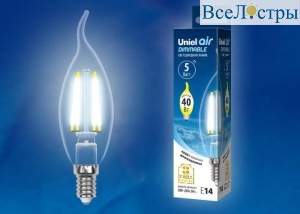 Лампа светодиодная филаментная (UL-00002865) Uniel E14 5W 4000K LED-CW35-5W/NW/E14/CL/DIM GLA01TR