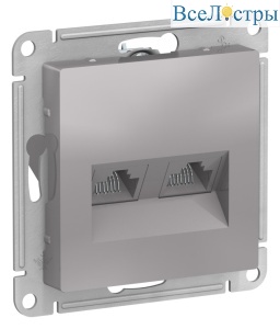 Розетка двойная компьютерная RJ45+RJ45, кат.5E, механизм Systeme Electric AtlasDesign Алюминий ATN000385