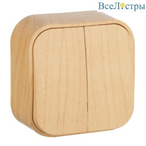 Переключатель двухклавишный на 2 направления Legrand Quteo 10A 250V дерево 782266