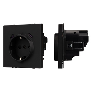 Розетка зк со шторками с USB тип C+С софт-тач черный оникс Arlight SCT-MUCC-SFPL-BK (250V, 16A) 061813(1)
