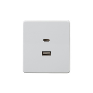 Розетка ROUND USB-A+Type-C 3А с функцией быстрой зарядки перламутр KRANZ KR-78-0734-1