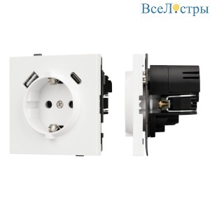 Механизм розетки с USB зарядкой Arlight SCT-TENDO-MUAC-SFPL-WH (230V, 16A) 054610