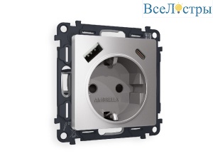 Комплект механизма розетки 2USB A+C 20W (быстрая зарядка) с/з Ambrella Volt Alfa MA510010