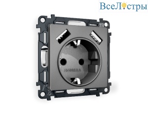 Комплект механизма розетки 2USB A+A 18W (быстрая зарядка) с/з Ambrella Volt Alfa MA659010