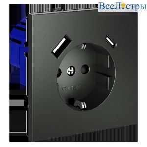 Розетка встраиваемая Voltum S70 с заземлением и защитными шторками, 16А, с USB, A+С, (титан) VLS040506