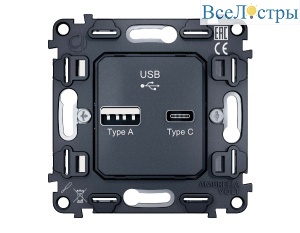 Механизм розетки 2USB A+C 20W (быстрая зарядка) Ambrella Volt Quant VM177