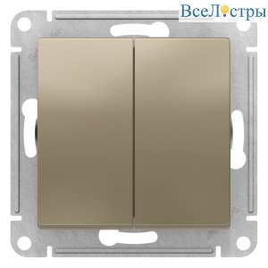 Переключатель 2-клавишный перекрестный, 2 x сх. 7, 10АХ Systeme Electric AtlasDesign Шампань ATN000573