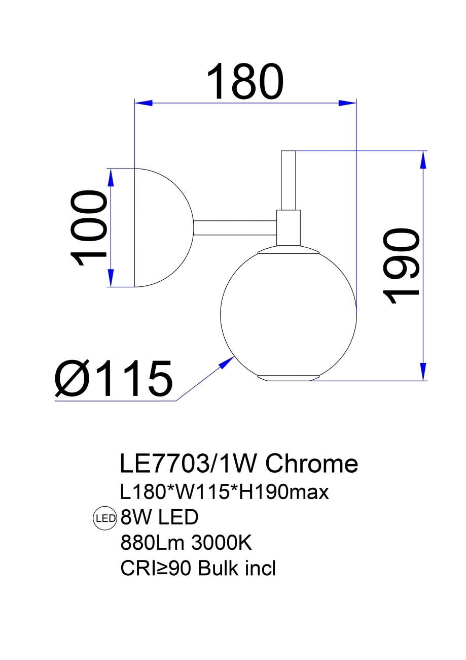 бра aurore le7703/1wl chrome