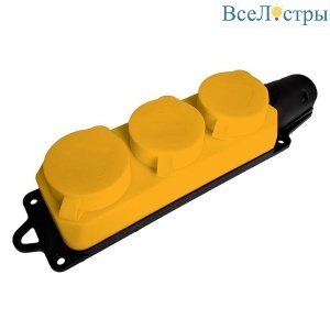 Розетка переносная тройная 2P+PE Stekker Одри с крышкой желтый RST16-23-44-6 49407