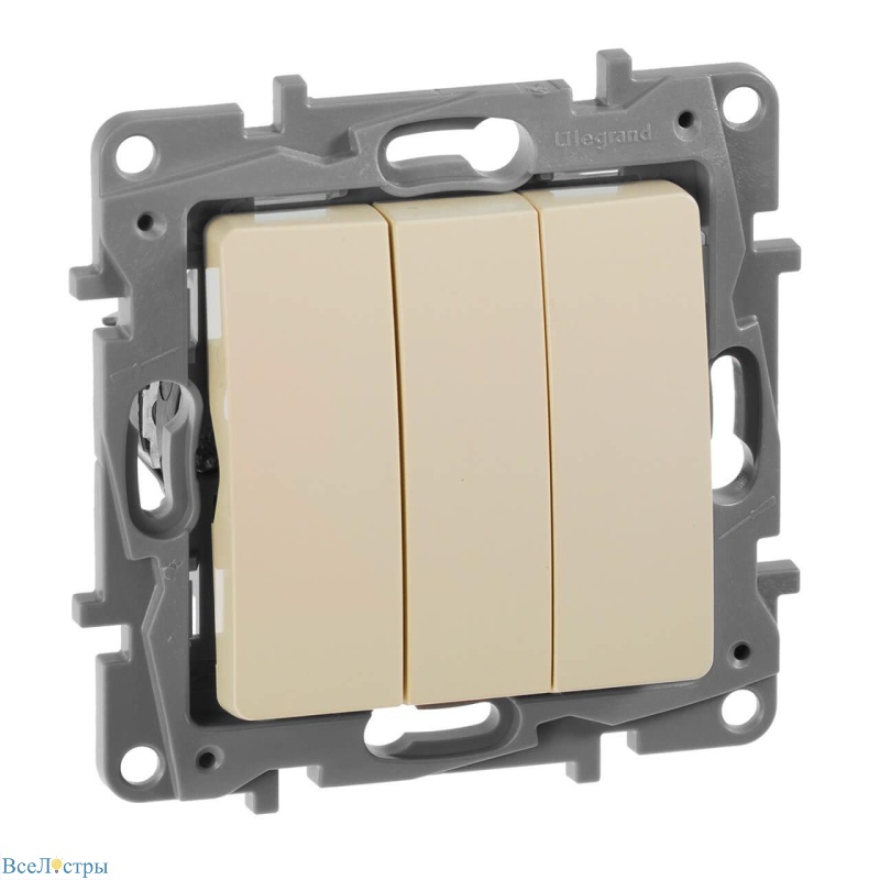 выключатель трехклавишный legrand etika 10a 250v слоновая кость 672313