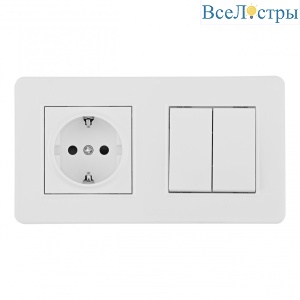 Выключатель двухклавишный с розеткой Arte Milano SET16-2-40-1-30-2 white