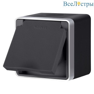 Розетка влагозащ. с зазем. с защит. крышкой и шторками Werkel Gallant (черный с серебром) W5071234 4690389164620 a051144