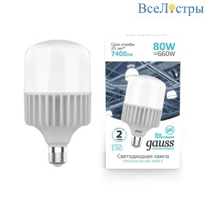 Лампа светодиодная Gauss E40 80W 4000K матовая 63428