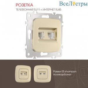 Розетка телефонная RJ11 + компьютерная RJ45 Arte Milano 205.44-1.shampan