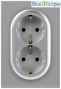 Розетка Эра Arktik 16-2105-03 двойная с заземлением 2X2P+E Schuko со шторками 16А-250В алюминий Б0070456