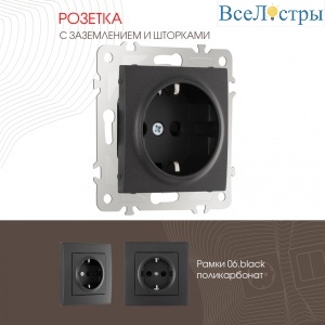 Розетка с заземлением и шторками Arte Milano 206.40-1.black