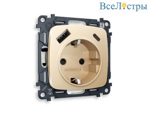 Комплект механизма розетки 2USB A+C 20W (быстрая зарядка) с/з Ambrella Volt Omega MO610010