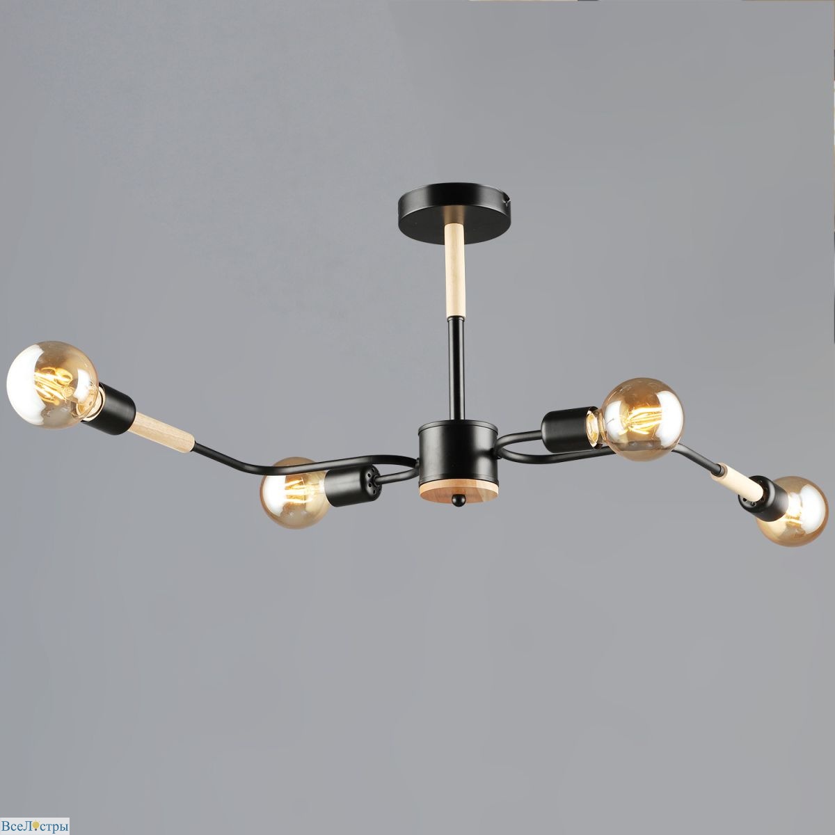 люстра на штанге reluce 10070-0.3-04 bk+wood