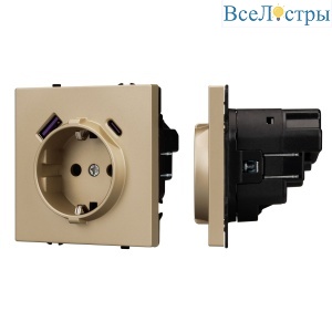 Механизм розетки с USB зарядкой Arlight SCT-NOBE-MUAC-SFPL-GD (230V, 16A) 054286