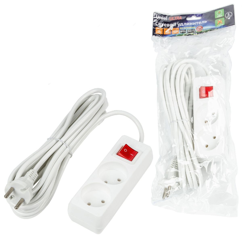 удлинитель бытовой uniel ultra s-cu2-5b white ul-00009993