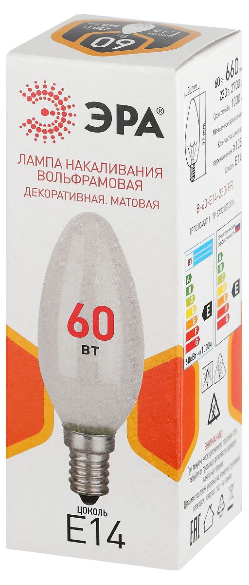 лампа накаливания эра b-60-e14-230-fr свечка б0066376