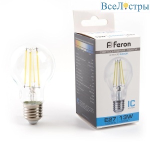 Лампа светодиодная филаментная Feron E27 13W 6400K прозрачная LB-613 48283