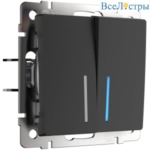 Выключатель двухклавишный проходной с подсветкой Werkel черный матовый W1122108 4690389156731
