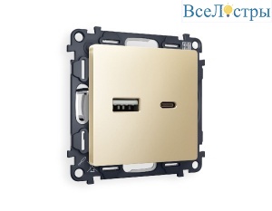 Комплект механизма розетки 2USB A+C 20W (быстрая зарядка) Ambrella Volt Alfa MA611010