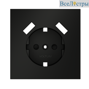 Накладка для розетки с заземлением и защитными шторками, с USB A+A Voltum S70 (черный матовый) VLS000908