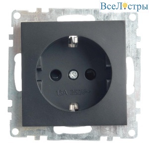 Розетка 2P+PE Stekker Катрин со шторками графит GLS16-7110-06 49423
